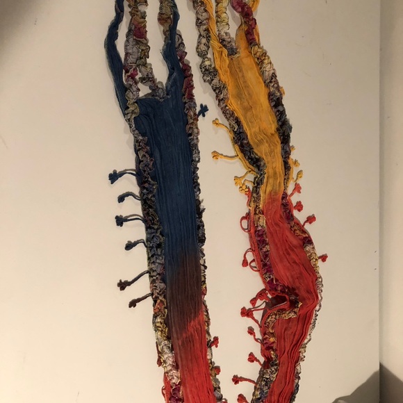 BOHO handmade scarf. Multi colored twist with fringed tassels/knots ruffles NWOT - Picture 8 of 11